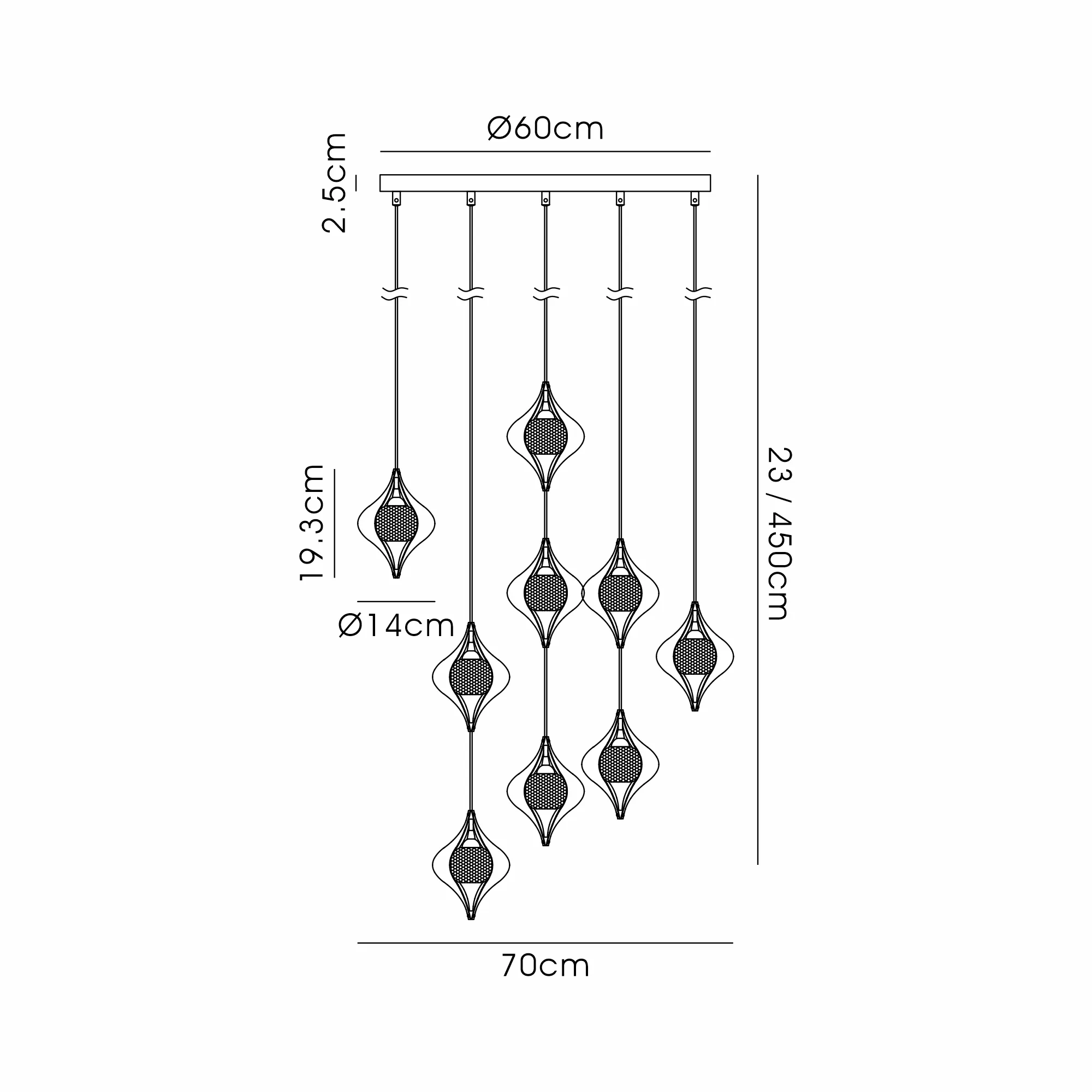Amano 66cm Round Pendant, 9 Light Adjustable G9, Polished Chrome/Crystal IL31855CH  Diyas Amano